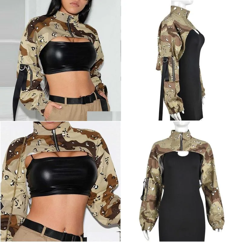 Women`S Jackets Womens Jackets Camo Jacket Cropped Camouflage Coats Casual Fashion Tops 2022 Women Winter Clothes Fall Cyber Y2K Stree Dhdlu