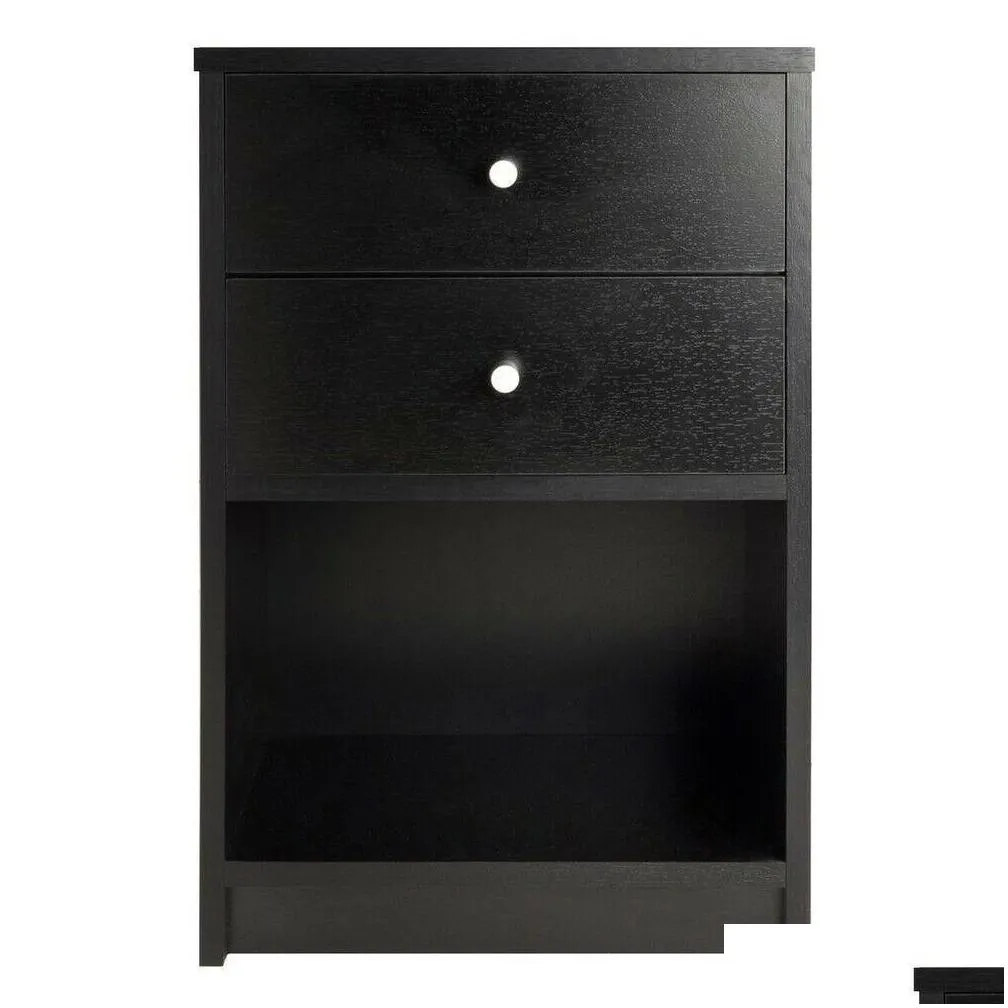 nightstand bedside end table 2 drawer storage shelf bedroom furniture black263z