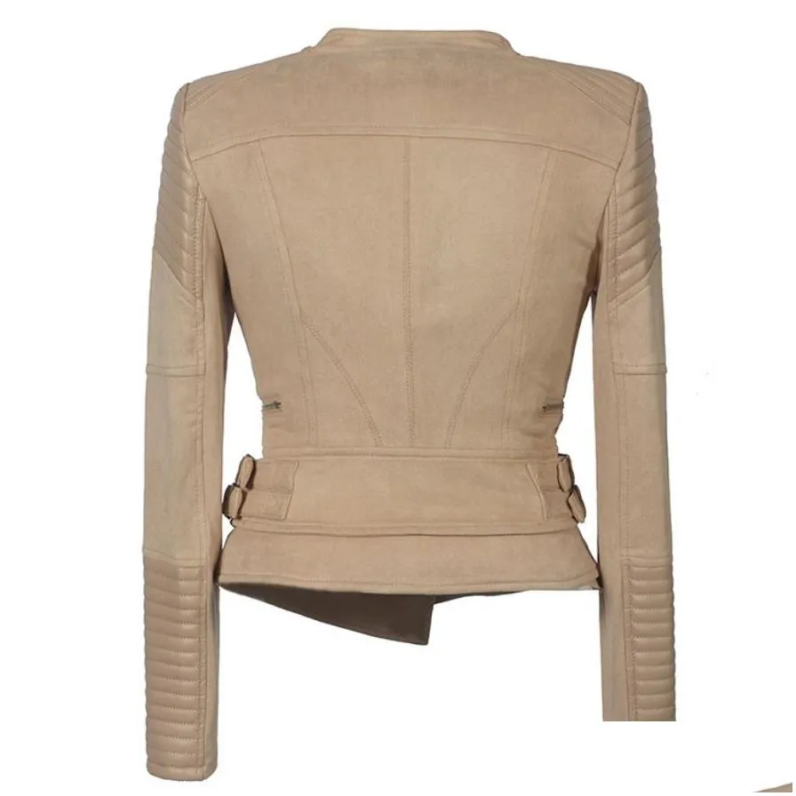 women motocycle racing clothing lapel zipper jacket deerskin velvet coat slim pu leather biker jacket