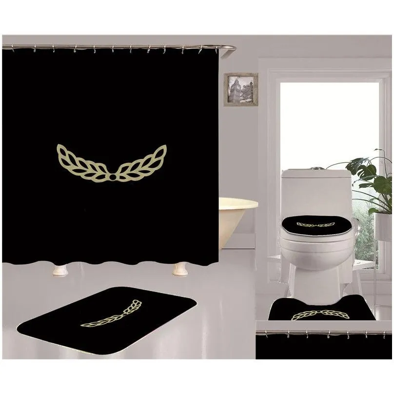 cool print shower curtains sets high-grade four-piece must set bathroom anti-peeping non-slip deodorant bath toilet mats