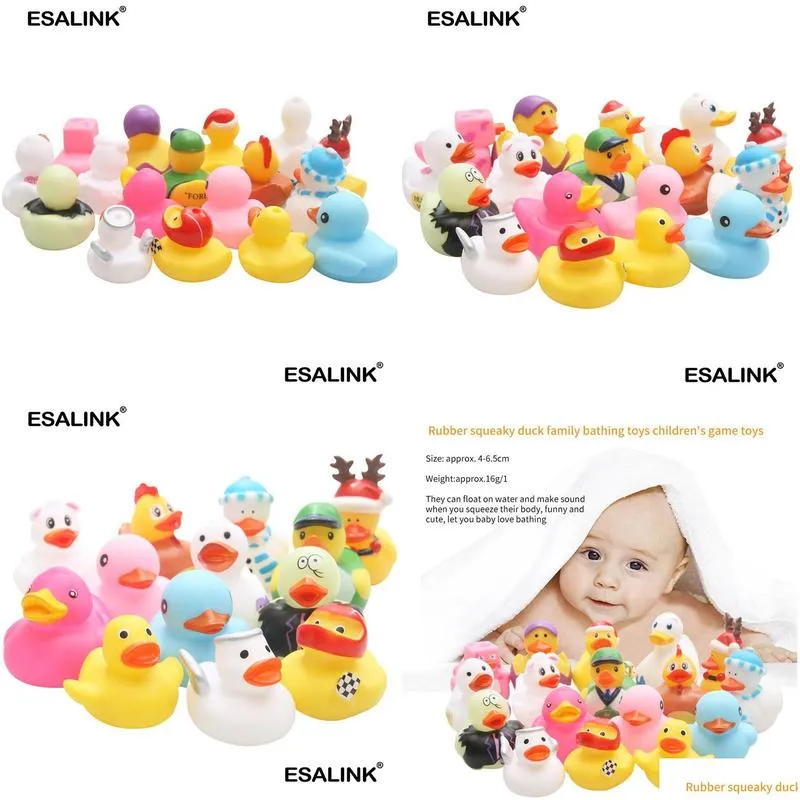 esalink20105pcs random mini colorful rubber float squeaky sound duck bath toy baby water pool funny toys for girls boys gifts