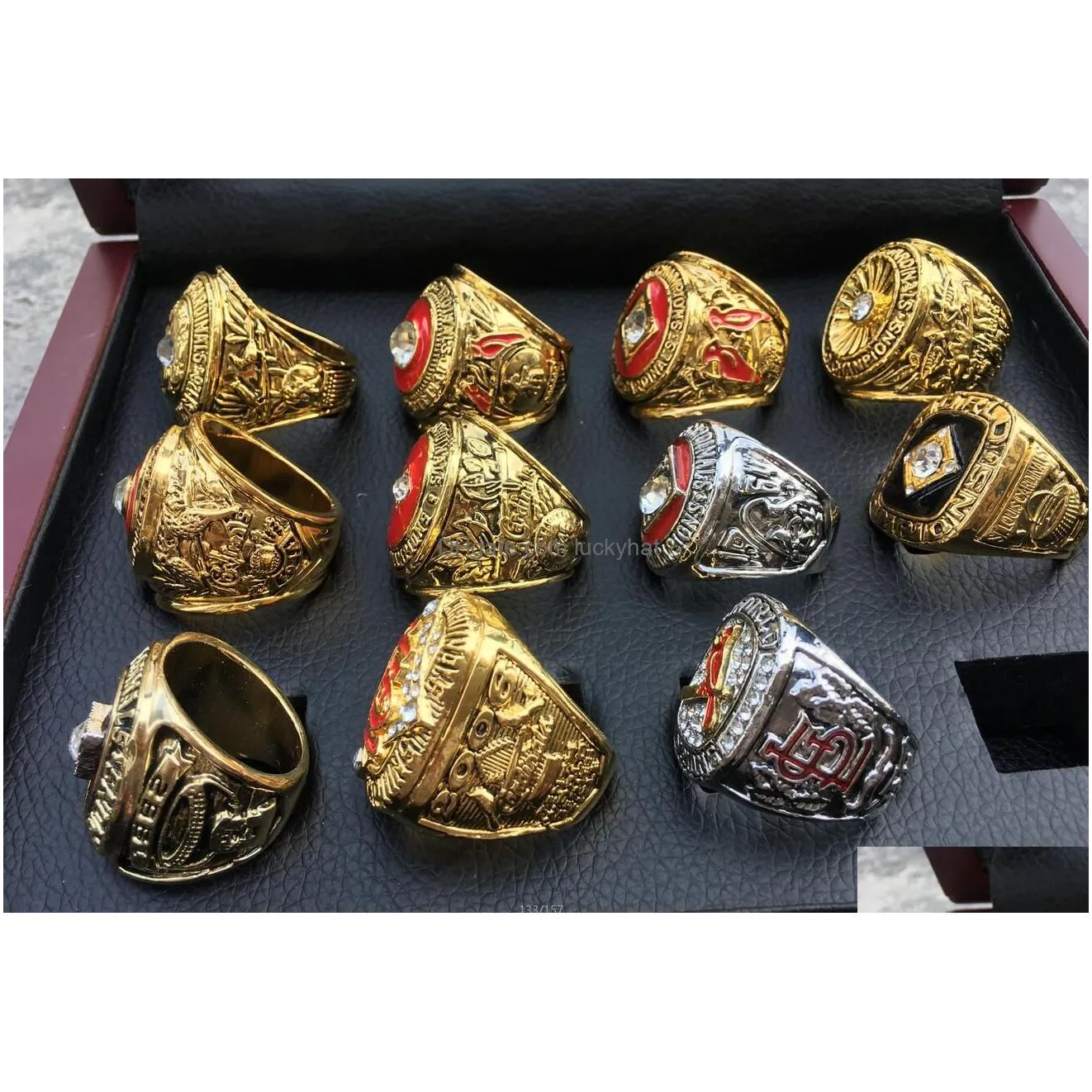 Cluster Rings 11Pcs Slc Baseball World Series Team Championship Ring Set With Wooden Display Box Souvenir Men Fan Gift Drop Wholesale Dh6Lp