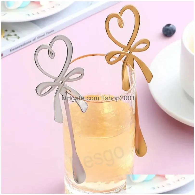 butterfly shaped tea cup spoon heart shape coffee stirring spoons stainless steel cake dessert scoop gold milk mixing scoops