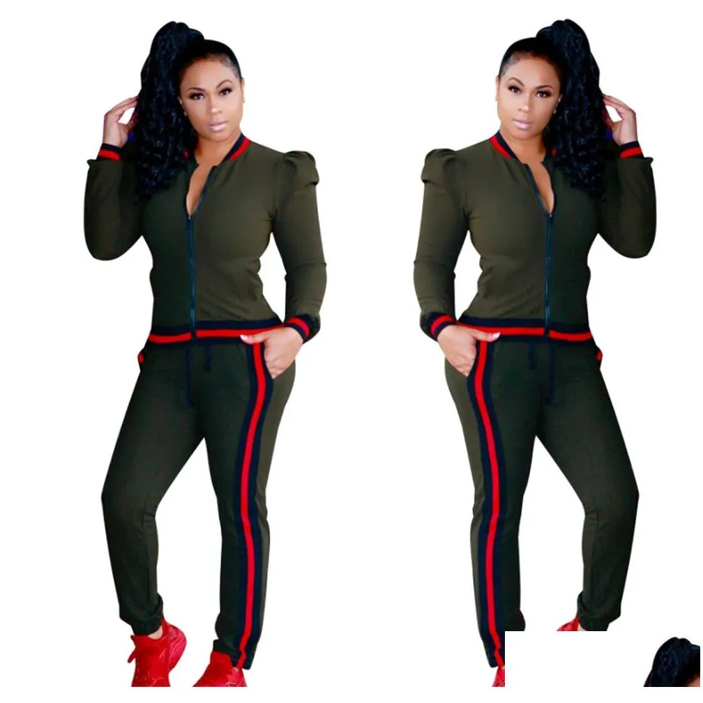 Women`S Tracksuits Womens Active Tracksuits Fashion Flowers Pattern With Stripe Outfits Spring Autumn Jacket Leggings For Wholesale T Dhhbm
