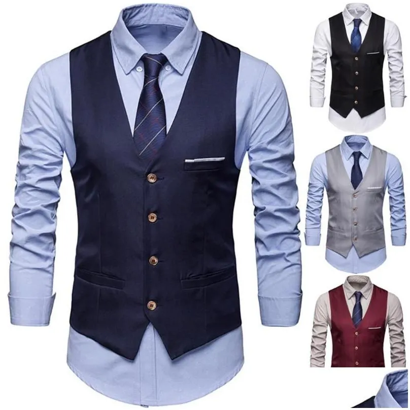 Men`S Vests Mens Vests Dress For Men Slim Fits Suit Vest Male Waistcoat Gilet Homme Casual Sleeveless Formal Business Chaleco Hombreme Dhk8P