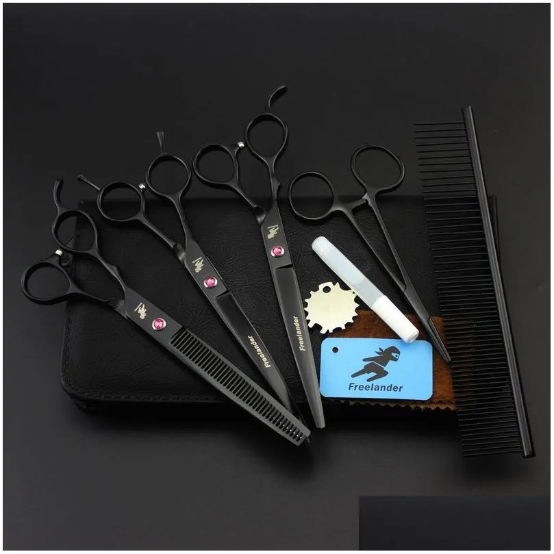 left hand freelander 7.0 inch black lacquer cutting/thinning scissors kit with leather case +comb+ lacquer