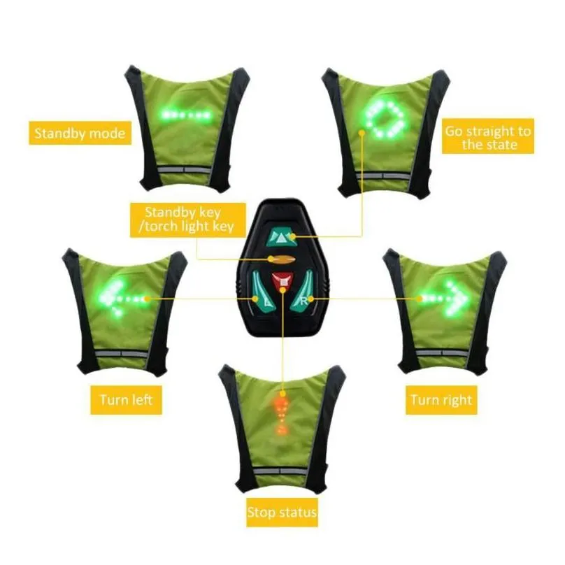 safety turn signal light cycling vest led wireless night riding running walking bicycle warning light glowing vest unisex1