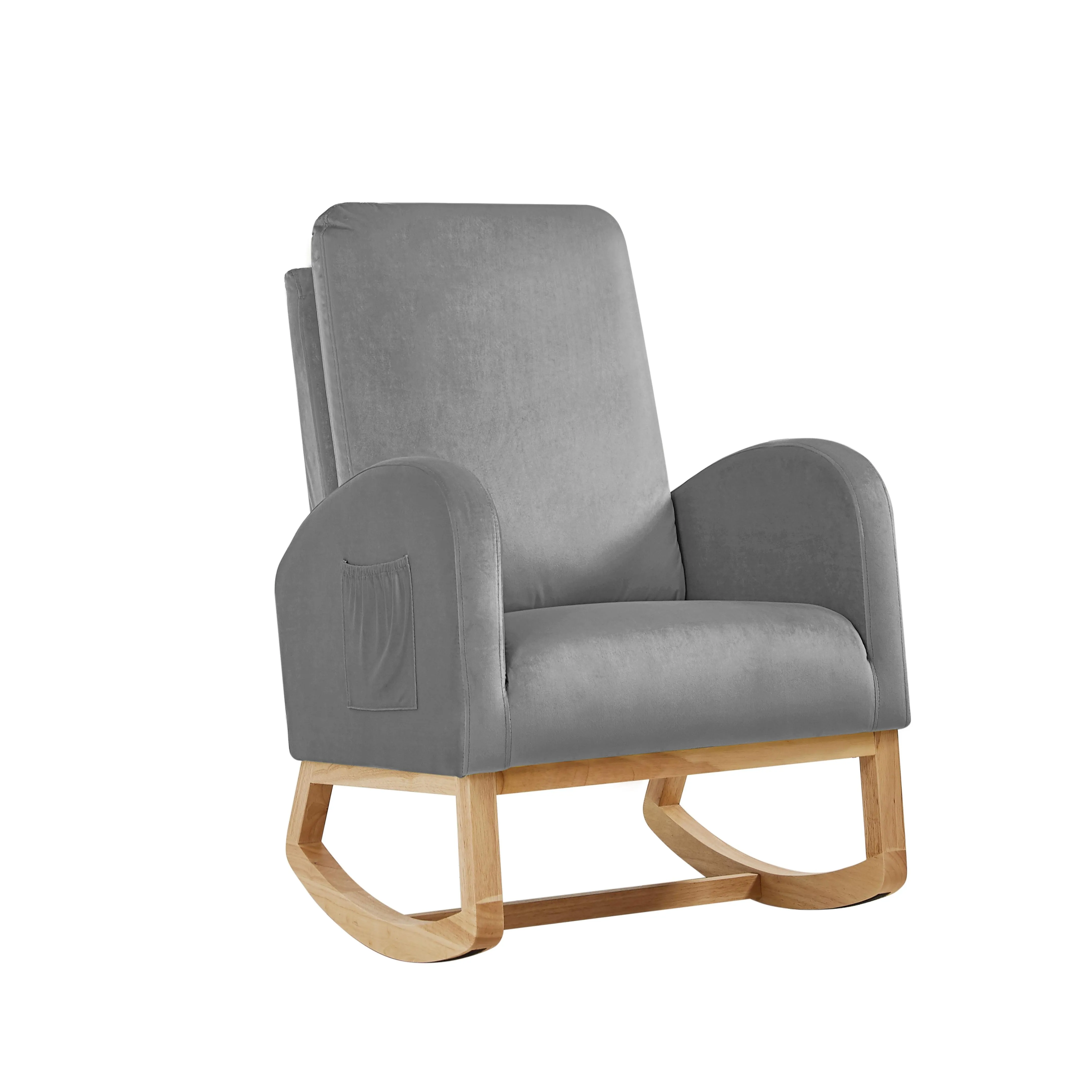 rocking chair mid-century modern rocking armchair upholstered tall back accent glider rocker,gray