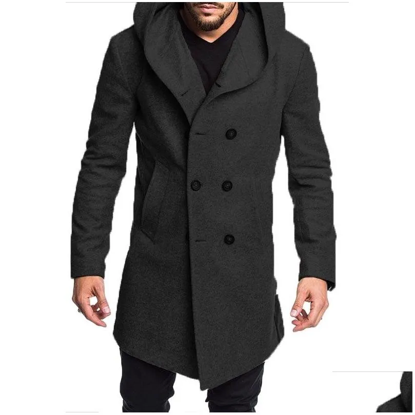 Men`S Wool & Blends Fashion-Mens Wool Coat Autumn Winter Mens Long Trench Cotton Casual Woollen Men Overcoat Coats And Jackets Drop De Dhcoz