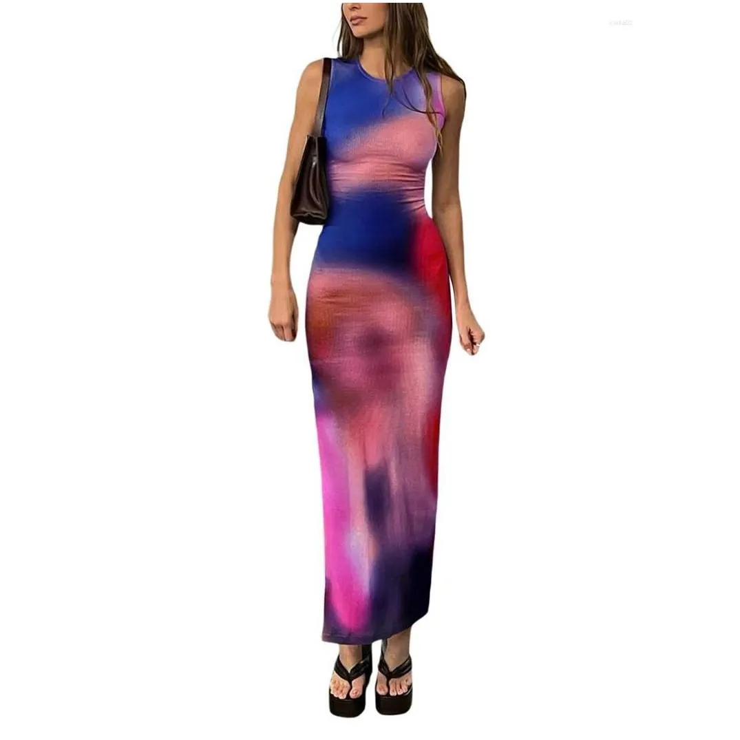 Basic & Casual Dresses Casual Dresses Sleeveless Maxi Dress Women Summer Long Bodycon Elegant Y Tie Dye Outfits Ladies Birthday Party Dhjrl
