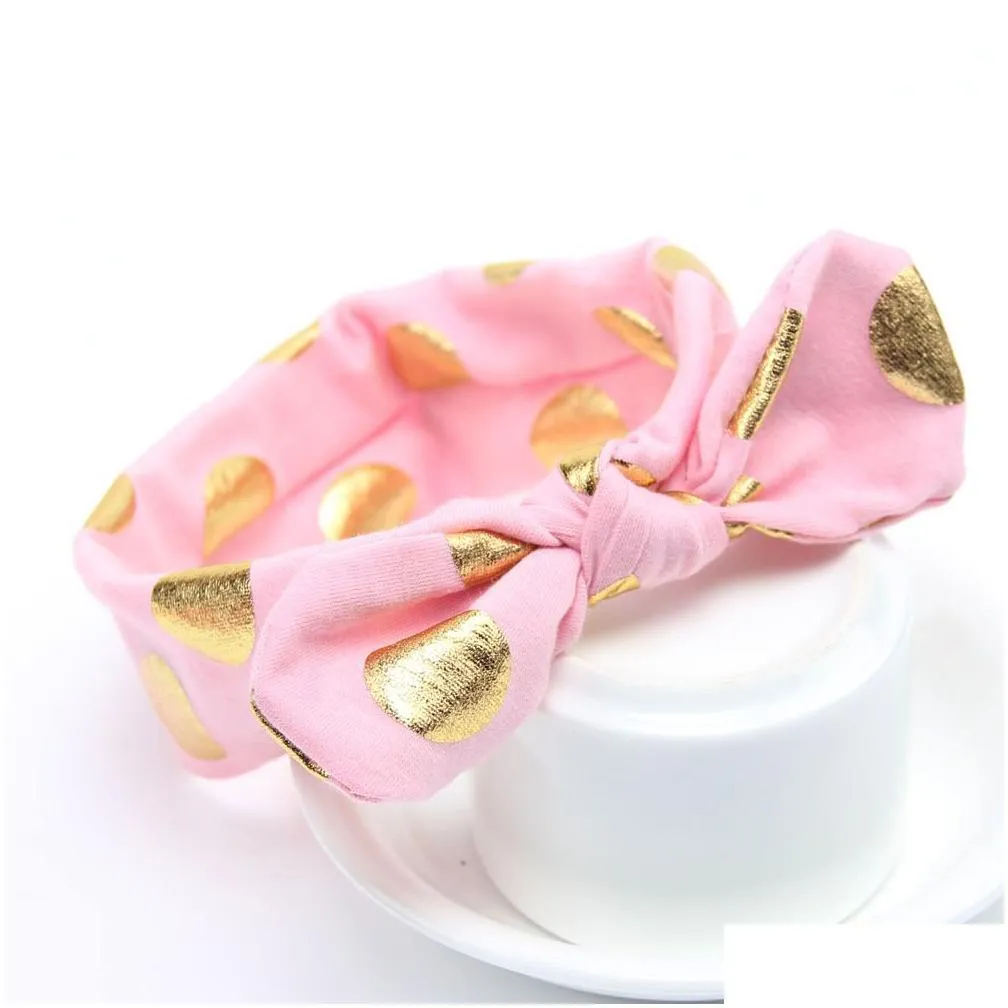 hot fashion baby bunny ear cotton headband 12colors baby gold dot headwear rabbit ears babe hair accessories