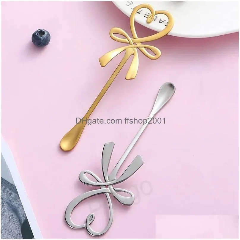 butterfly shaped tea cup spoon heart shape coffee stirring spoons stainless steel cake dessert scoop gold milk mixing scoops