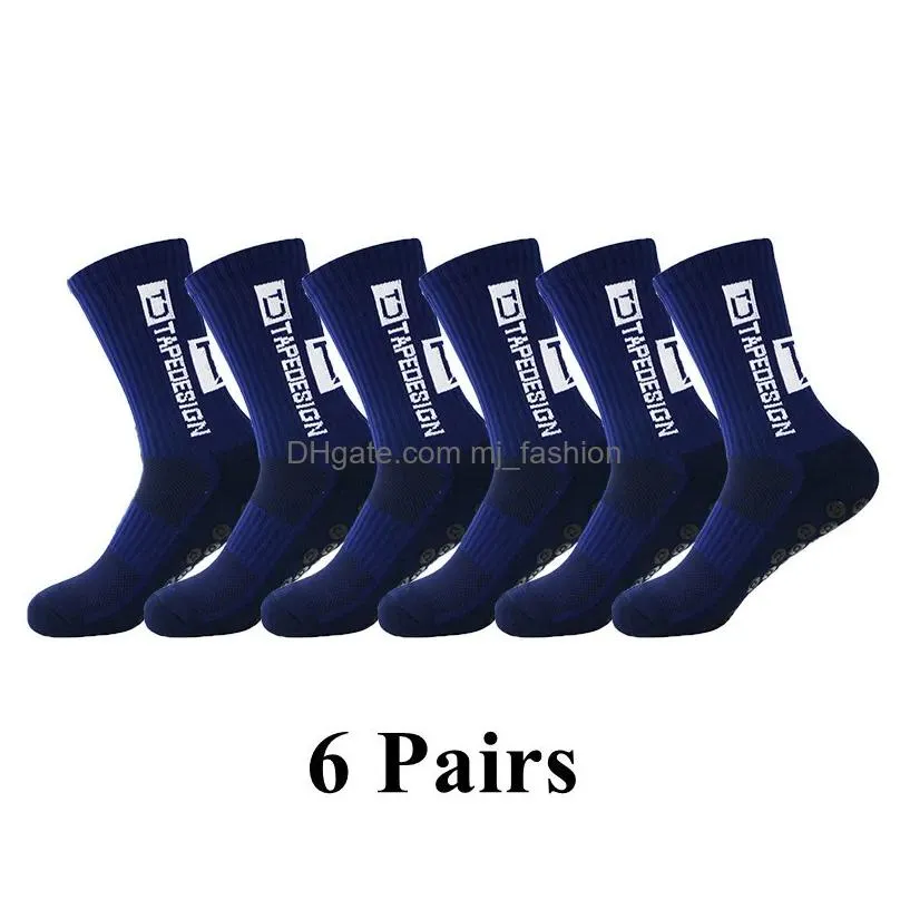 Sports Socks 6Pairs/Lot Anti Slip Tapedesign Football Mid Calf Non-Slip Soccer Sport Cycling Mens Sock Eu38-44 230724 Drop Delivery Dhnno