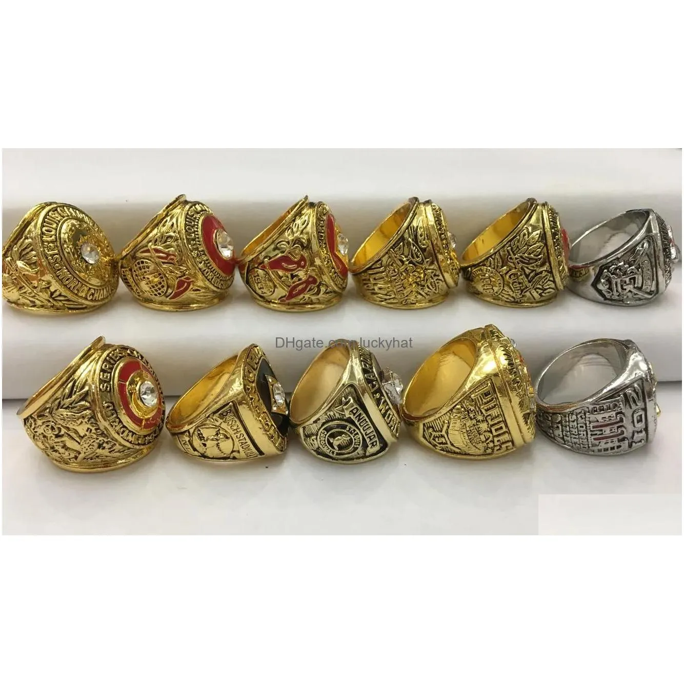 Cluster Rings 11Pcs Slc Baseball World Series Team Championship Ring Set With Wooden Display Box Souvenir Men Fan Gift Drop Wholesale Dh6Lp