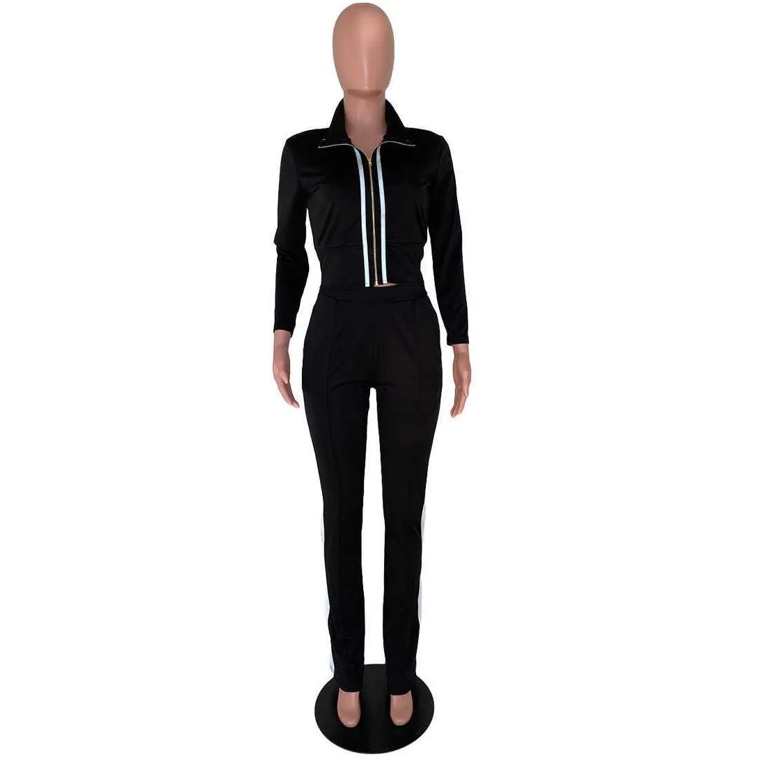 Women`S Tracksuits Womens Two Piece Set Designer Tracksuit Strip Zipper Jacket Long Sleeve Pants Sets 2 Outfits Bodycon Sports Drop D Dhbjk