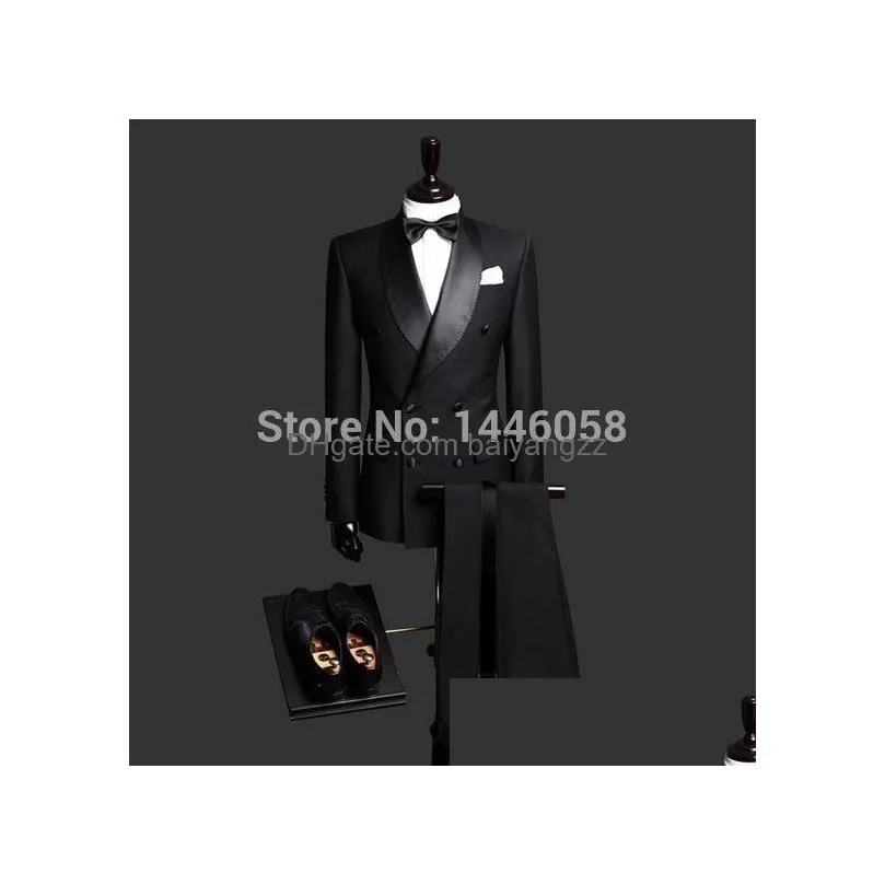 wholesale- selling 2017 groomsmen black double breasted groom suit mens wedding suits tuxedos for men bridegroom jacketaddpantaddtie