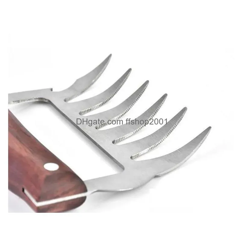 stainless tools steel bear claw wooden handle meat divided tearing flesh multifunction beef shred pork clamp corkscrew bbq tools