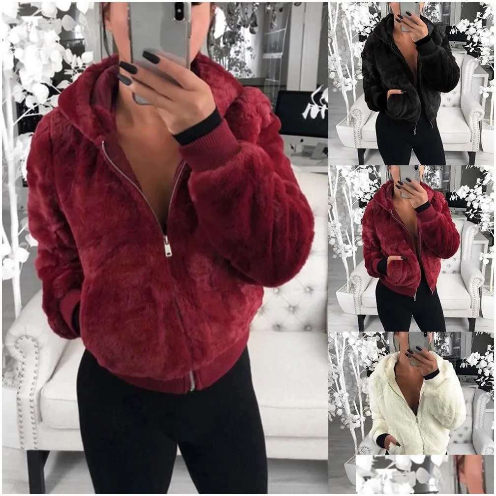 Women`S Fur & Faux Fur New Faux Fur Women Coat With Hood High Waist Fashion Slim Black Red Pink Jacket Fake Drop Delivery Apparel Wome Dhqaj