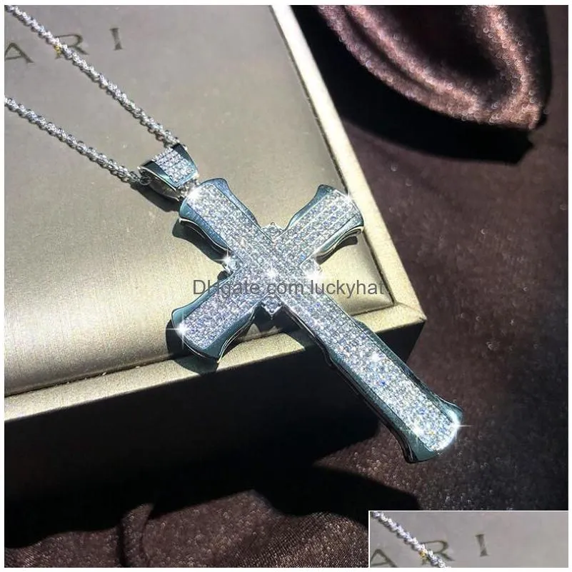 Pendant Necklaces Hip Hop Brilliant Women Men Cross Simate Diamond Necklace Pendant Chain Christian Fine Body Jewelry Punk Brithday Ch Dhlzv