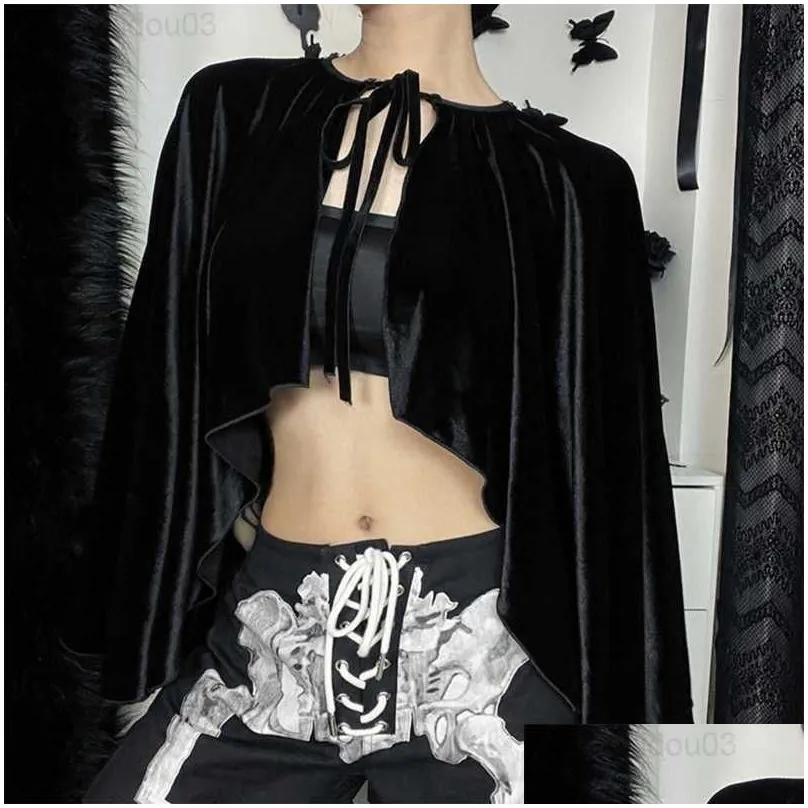 theme costume halloween death capelet bat wing tie up bowknot short hooded cloak poncho goth comes devil party accessories l230804