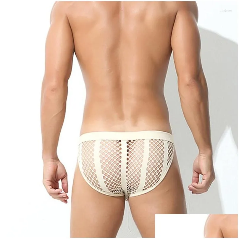 Underpants Mesh Men Briefs Panties Summer Underwear Male G-String Thong Solid Convex Pouch Breathable Comfort Underpant Drop Delivery Dhtvx