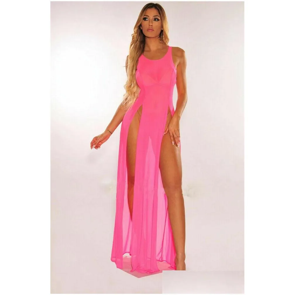 Basic & Casual Dresses Womens Bikini Swimsuit Er Up Sundress Beach Wear Mesh Sheer Long Dress Summer Bathing Suit Holiday Sarong Pare Dhl5A