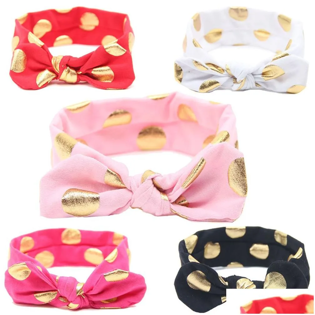 hot fashion baby bunny ear cotton headband 12colors baby gold dot headwear rabbit ears babe hair accessories