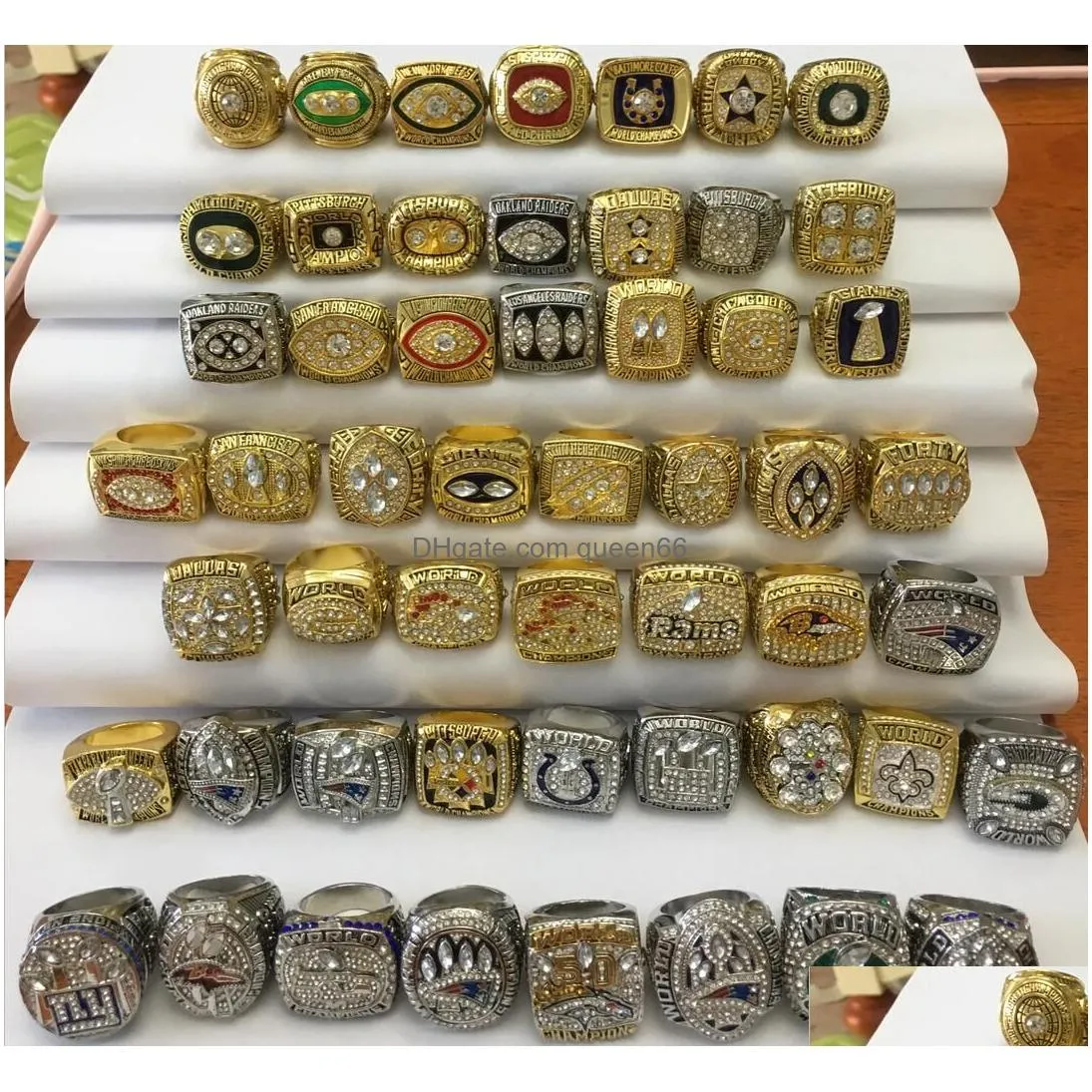 Cluster Rings 55Pcs 1966 To American Football Team Champions Championship Ring Set With Wooden Display Box Souvenir Men Fan Gift Whol Dhukl