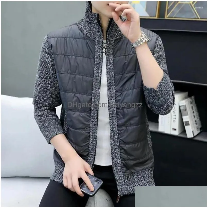 mens jackets contrast color men jacketwork coat cozy winter sweater knitted thick warm padded plush stand