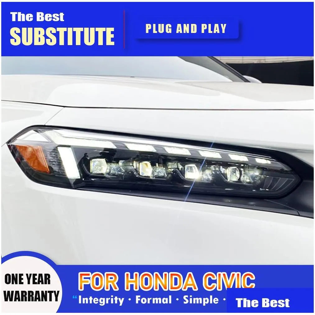 for honda civic x g11 led headlight 2022 drl daytime running light streamer turn signal indicator front lamp for 180/240 turbo car