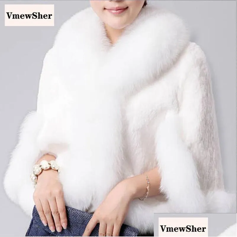 women`s fur & faux vmewsher coat women quality mink rex cape jacket black white imitation soft collar