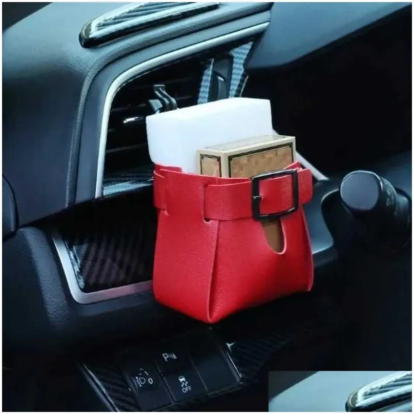 car air vent storage bag dashboard tidy hanging leather organizer box cup mobile phone glasses holder interior accessories