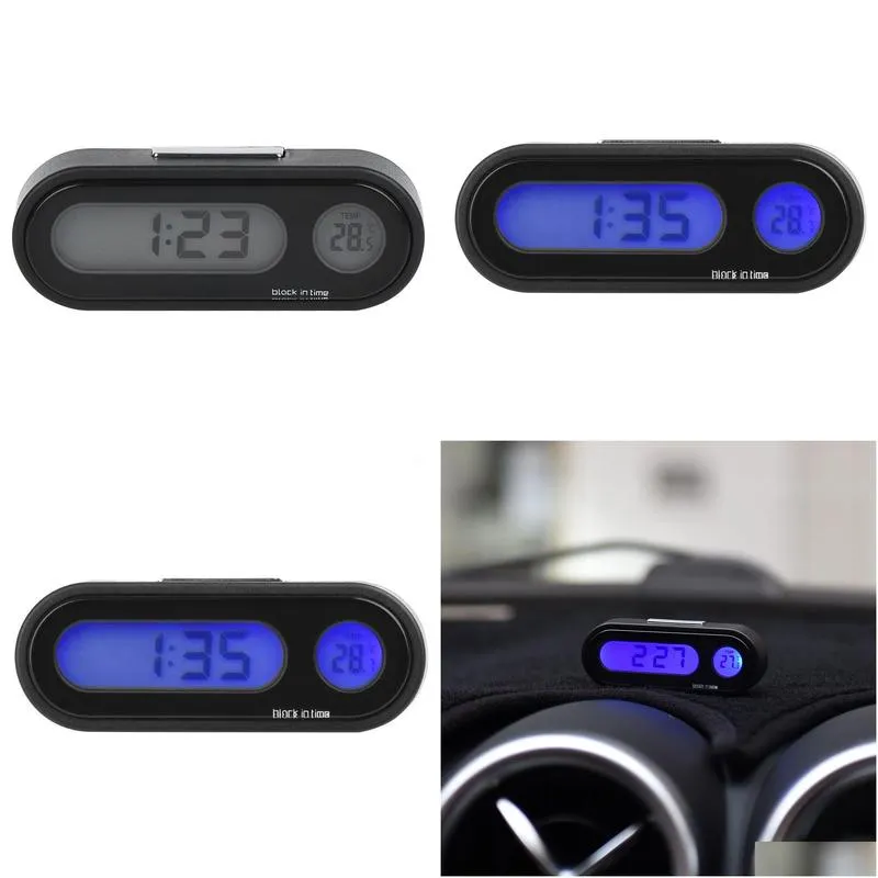 cargool 2 in 1 car dashboard digital clock adjustable led backlight auto thermometer vehicle temperature gauge black1