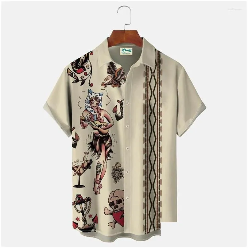 Men`S Casual Shirts Mens Casual Shirts Summer Shirt For Hawaiian Beach Funny Pattern Print Short Sleeve Daily Imported Clothing Vacat Dhntw