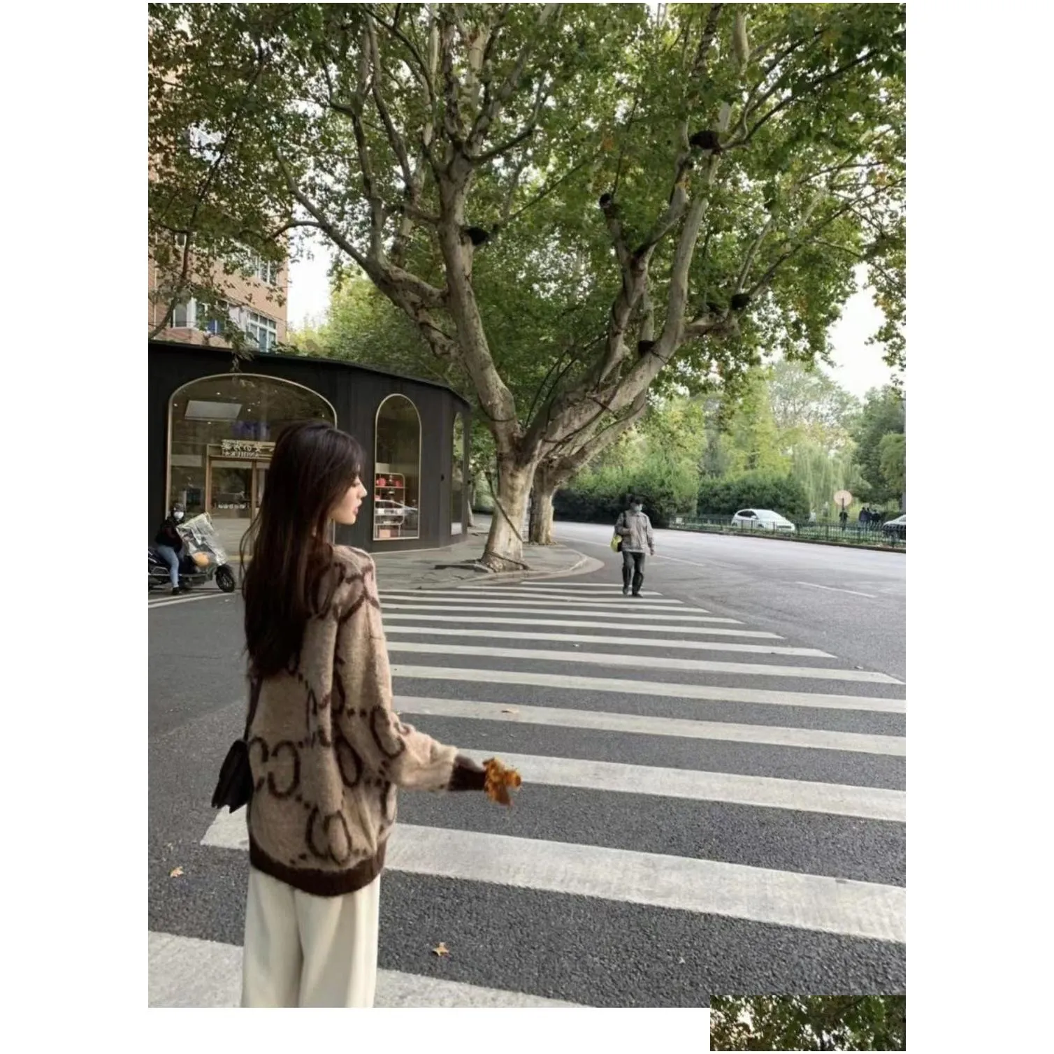 fashion brand designer sweaters new female loose coat brown presbyopia full print sweater coat lazy wind loose cardigan top