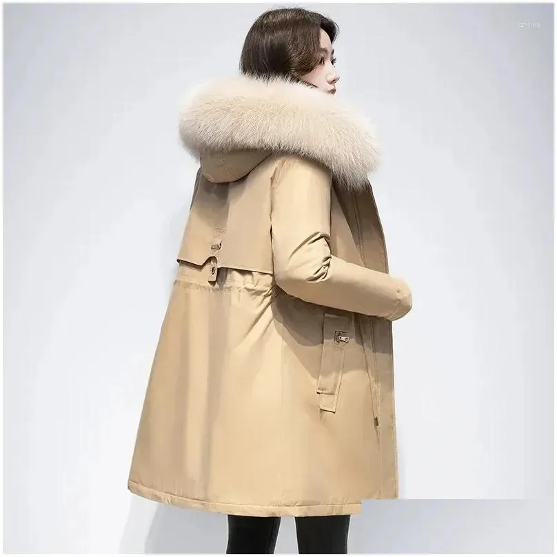 women`s trench coats puffer jacket women warm clothes down female 2024 winter fur lining hooded parkas thick snow wear