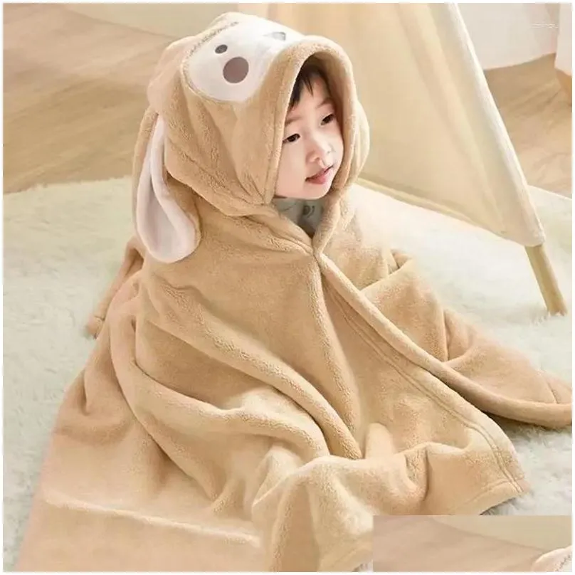 jackets children`s cute cartoon hooded beach bath towel soft coral velvet fleece blanket animal born bathrobe quilt washcloth