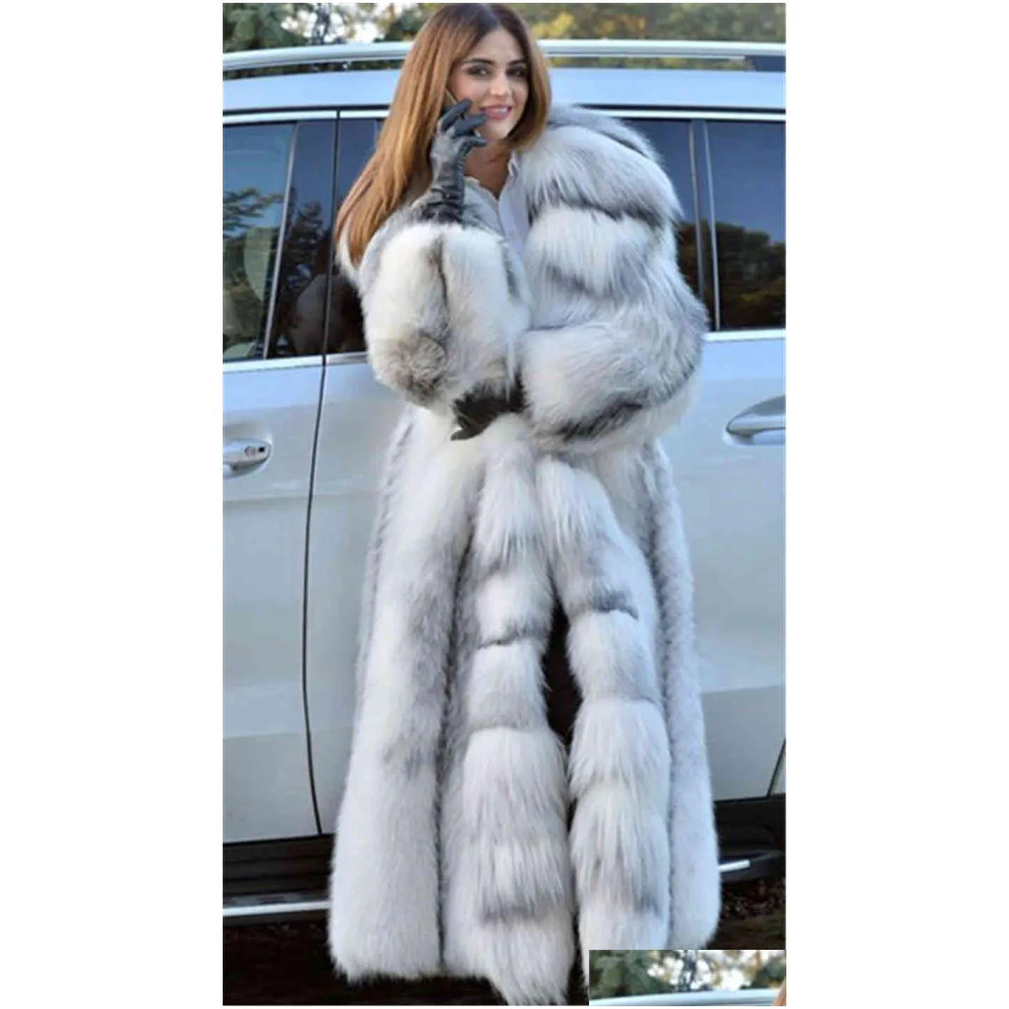 Women`S Fur & Faux Fur Female Coat Winter Faux Fur Jacket Women Fashion High Quality Cross Long Length Loose Hooded Overcoat 211213 Dr Dhbdl