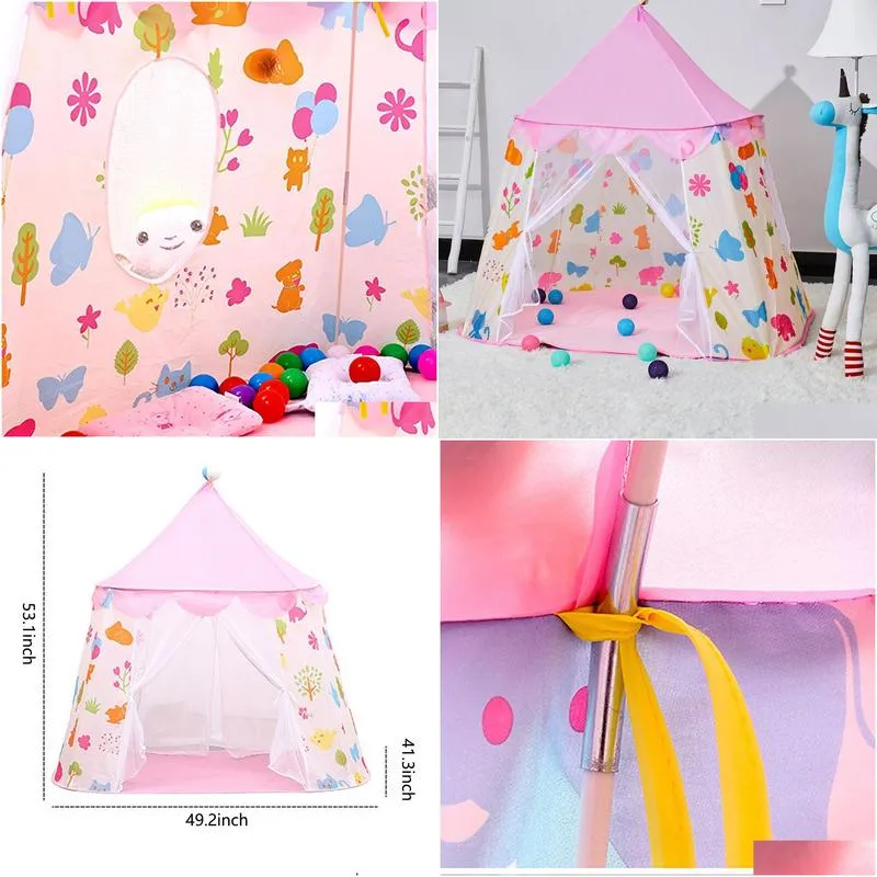 children`s princess castle tent - pink playhouse