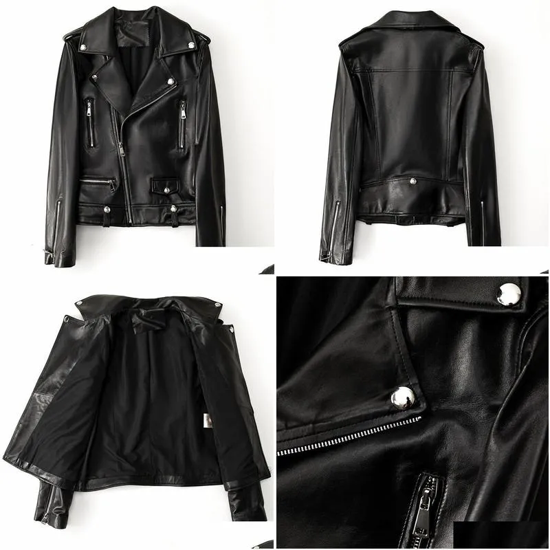 Women`S Leather & Faux Leather Aigo Autumn Women Pu Leather Jacket Woman Zipper Belt Short Coat Female Motorcycle Black Faux Outwear 2 Dhi3A