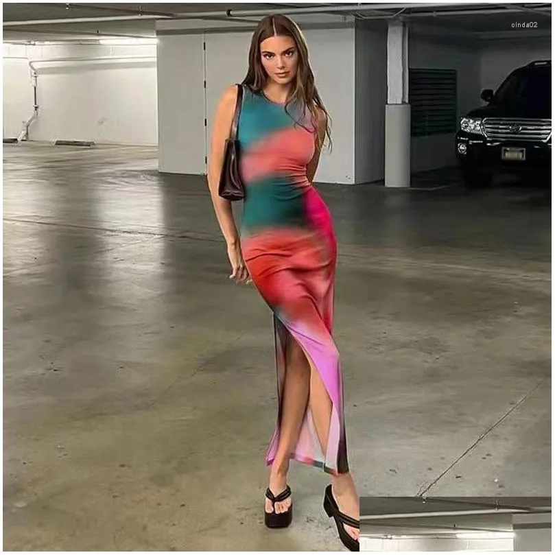 Basic & Casual Dresses Casual Dresses Sleeveless Maxi Dress Women Summer Long Bodycon Elegant Y Tie Dye Outfits Ladies Birthday Party Dhjrl