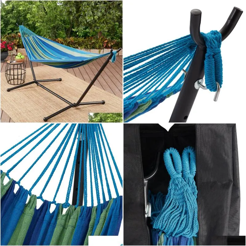 hammocks wapella stripe hammock and stand in a bag load capacity 250 lbs blue green 50.79 x 11.02 x 7.48 inches 230923