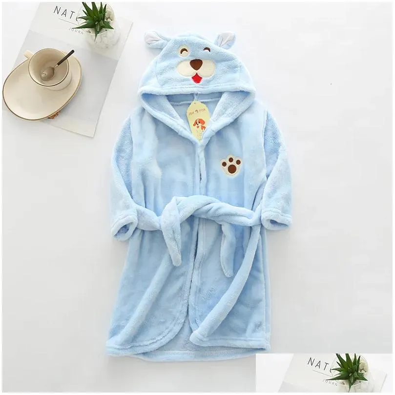 s robes autumn winter kids hooded bathrobe baby bath robes boys girls cartoon rabbit panda flannel pajamas long sleeve robe 220915