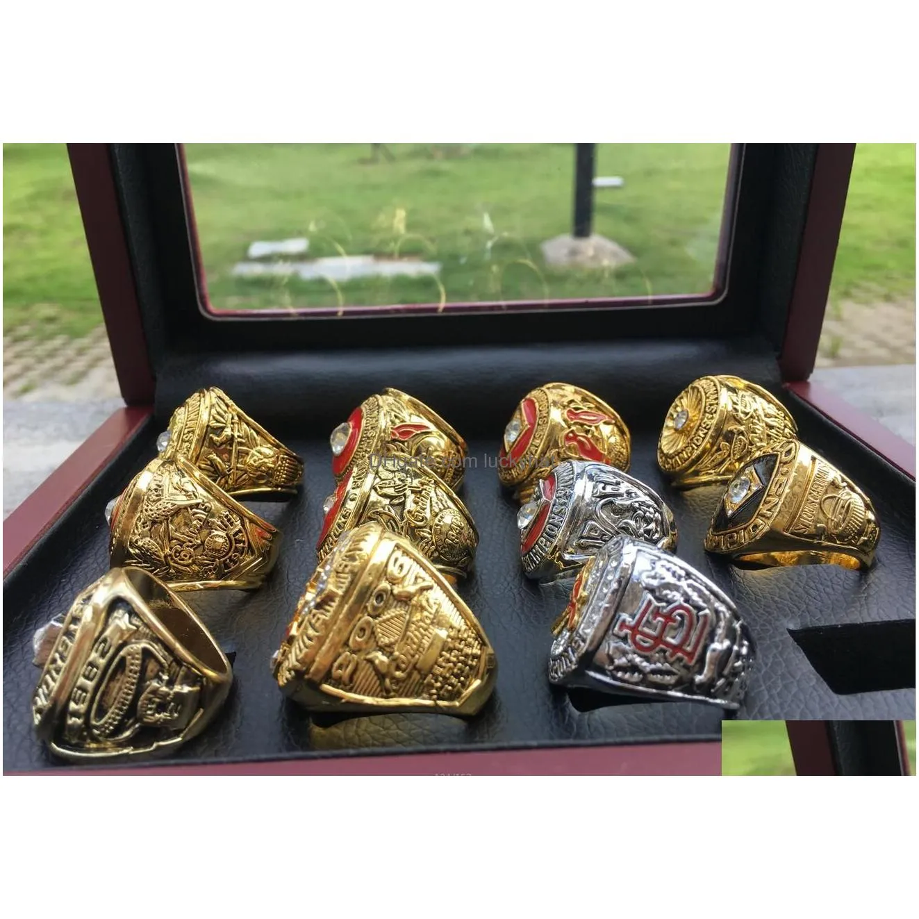 Cluster Rings 11Pcs Slc Baseball World Series Team Championship Ring Set With Wooden Display Box Souvenir Men Fan Gift Drop Wholesale Dh6Lp