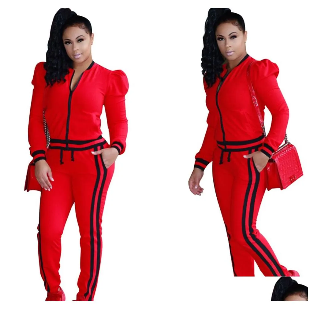 Women`S Tracksuits Womens Active Tracksuits Fashion Flowers Pattern With Stripe Outfits Spring Autumn Jacket Leggings For Wholesale T Dhhbm