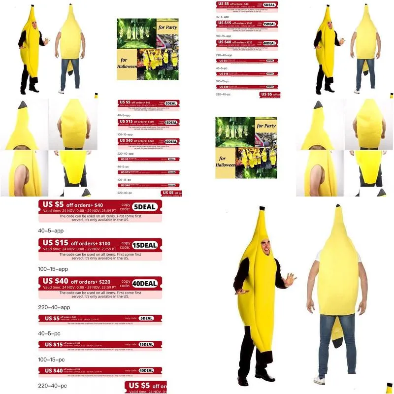 Theme Costume Adt Uni Funny Banana Suit Yellow Light Halloween Fruit Fancy Party Festival Dance Dress 230310 Drop Delivery Dhs9B