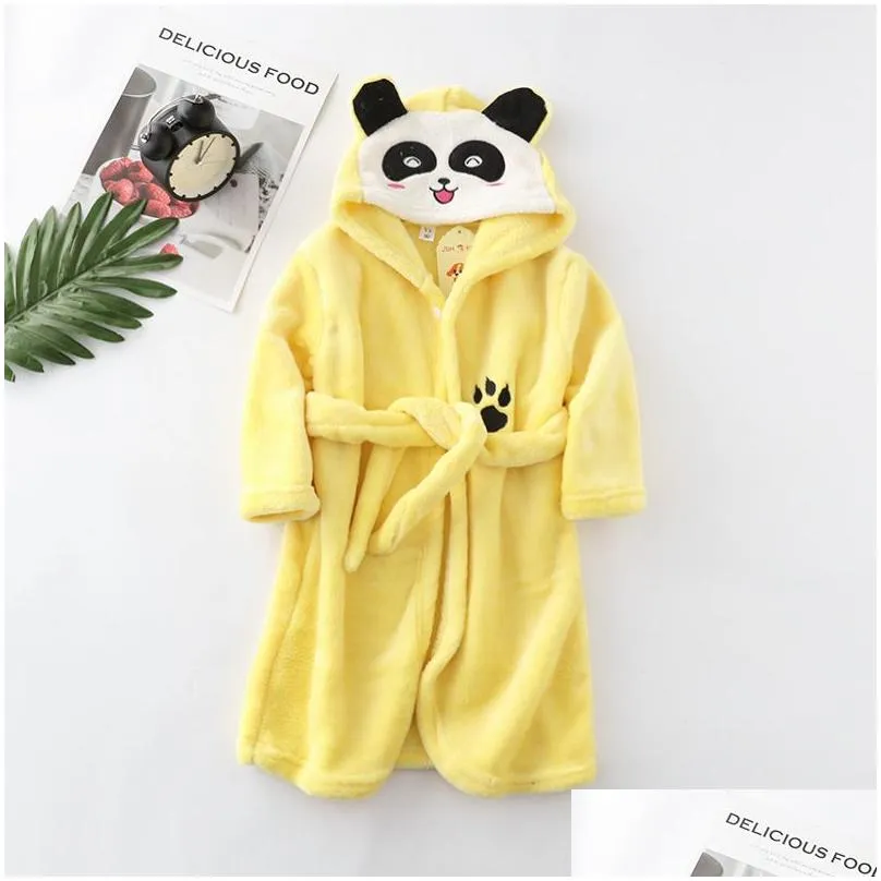 s robes autumn winter kids hooded bathrobe baby bath robes boys girls cartoon rabbit panda flannel pajamas long sleeve robe 220915