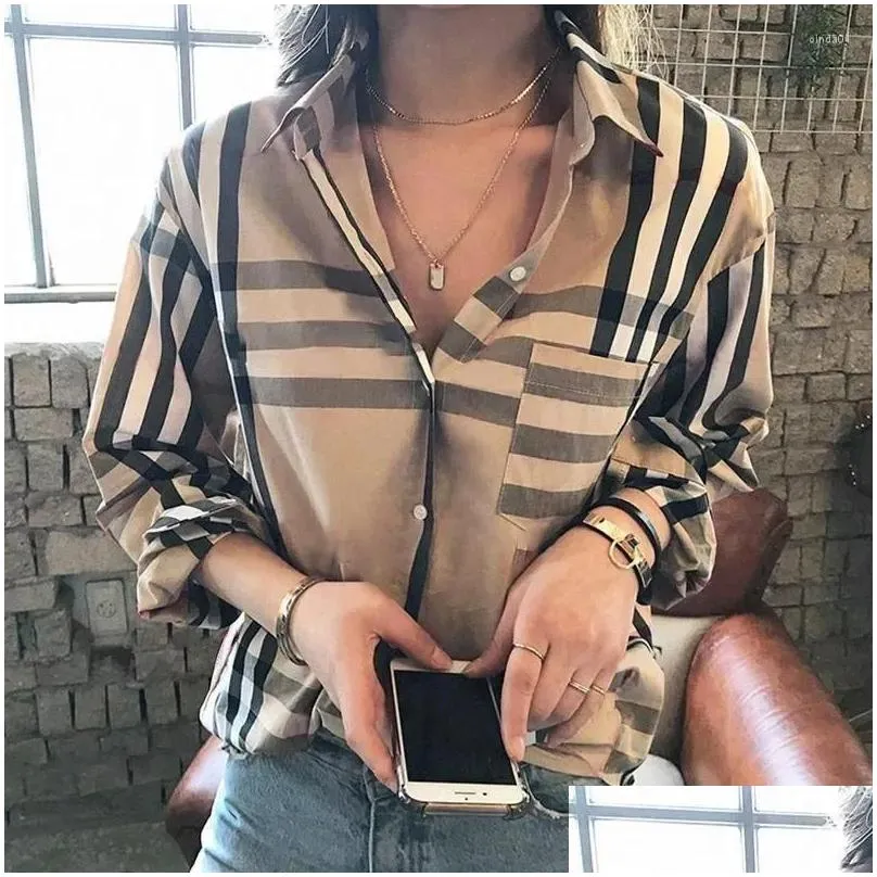 womens blouses designer shirts fashion classic summer plaid t-shirt plus size casual long sleeve top