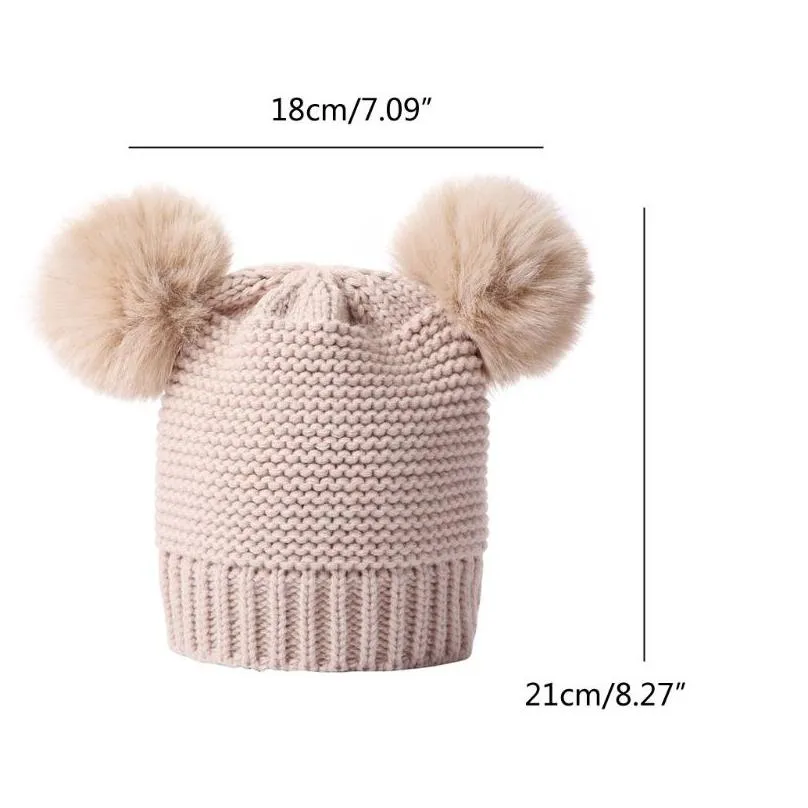 new lovely newborn baby kids girls boys kawaii winter warm knit hat furry balls pompom solid color warm cute beanie cap gifts