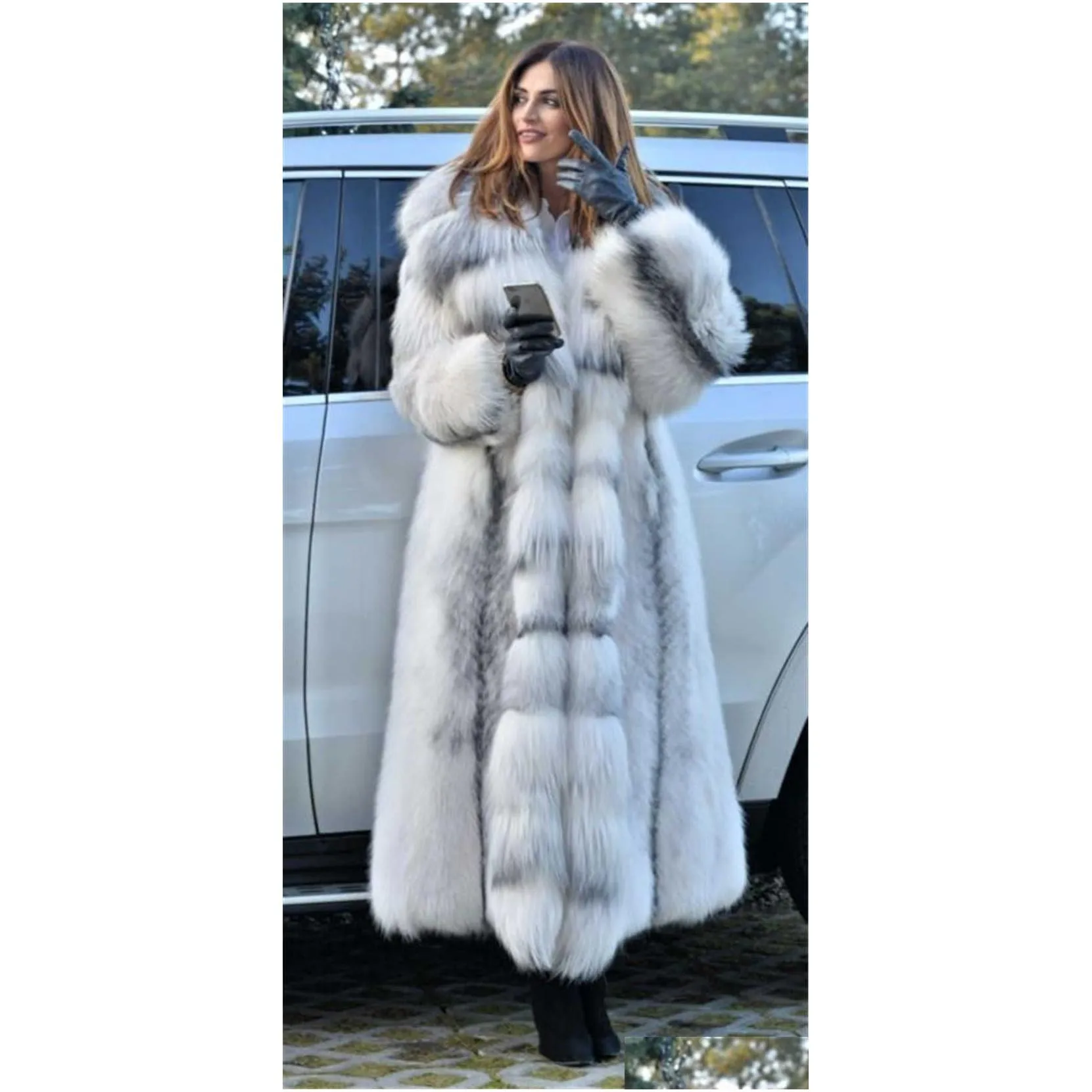 Women`S Fur & Faux Fur Female Coat Winter Faux Fur Jacket Women Fashion High Quality Cross Long Length Loose Hooded Overcoat 211213 Dr Dhbdl